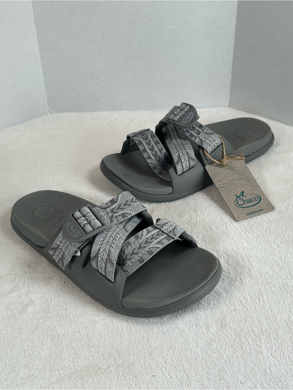 Chaco Chillos Gray Textured Strap Slide Sandals Women’s Size 6 Striped